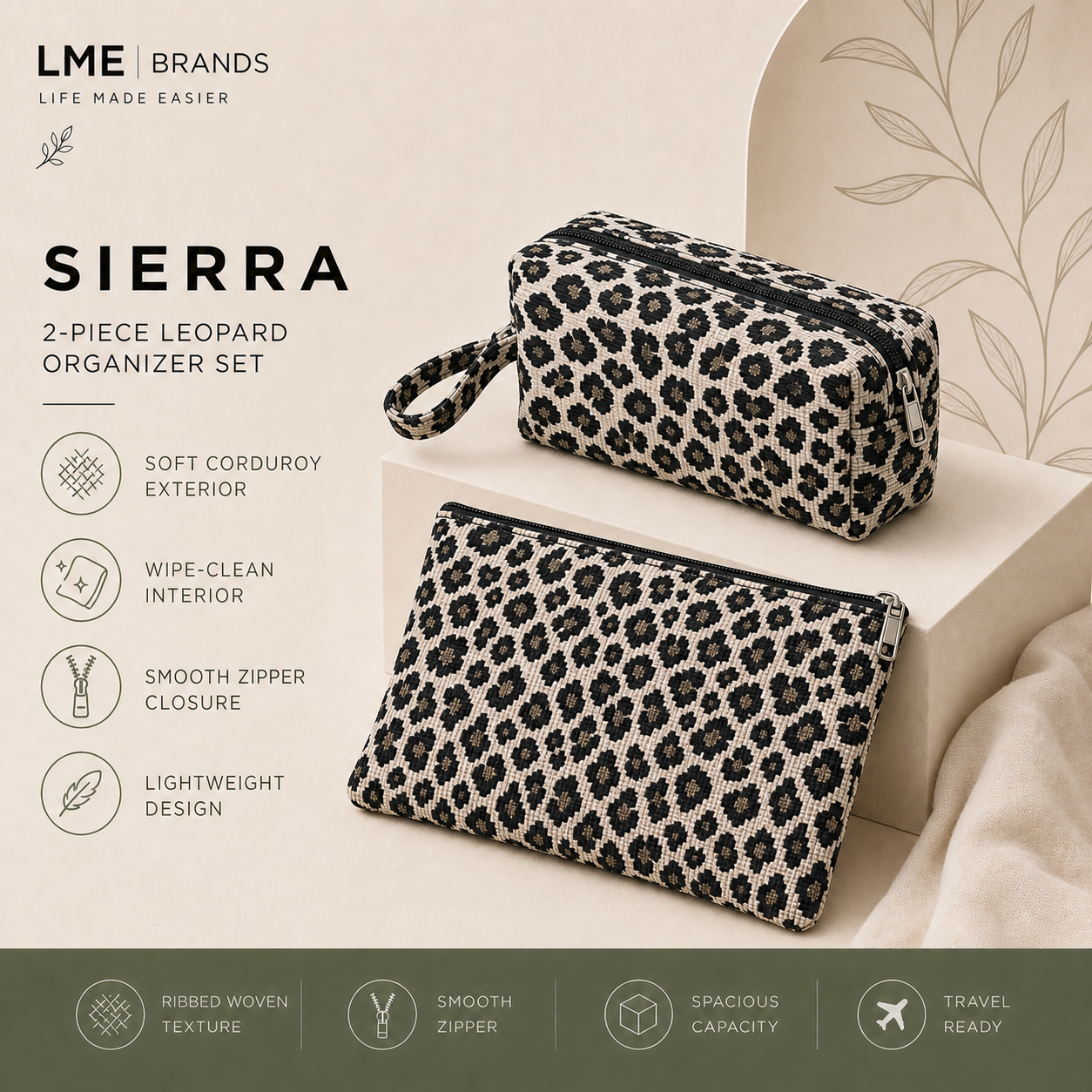 Sierra 2-Piece Leopard Organizer Set | Cosmetic, Travel & Everyday Pouches (Copy)