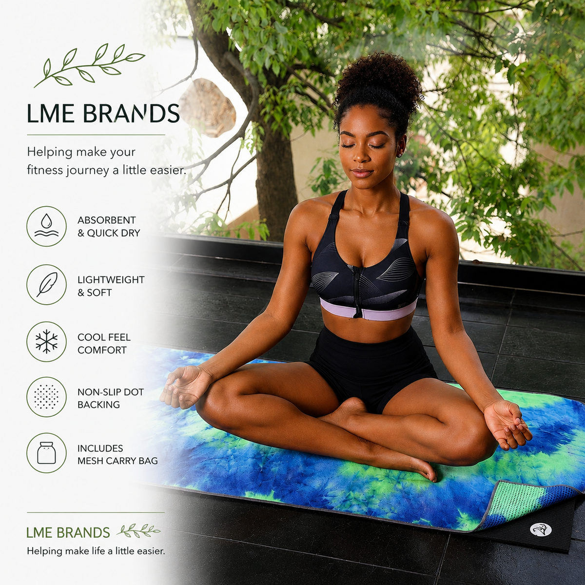Tie-Dye Hot Yoga Mat Towel with Grip Dots — 72 × 25 Inch