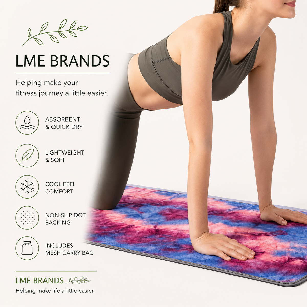 Tie-Dye Hot Yoga Mat Towel with Grip Dots — 72 × 25 Inch