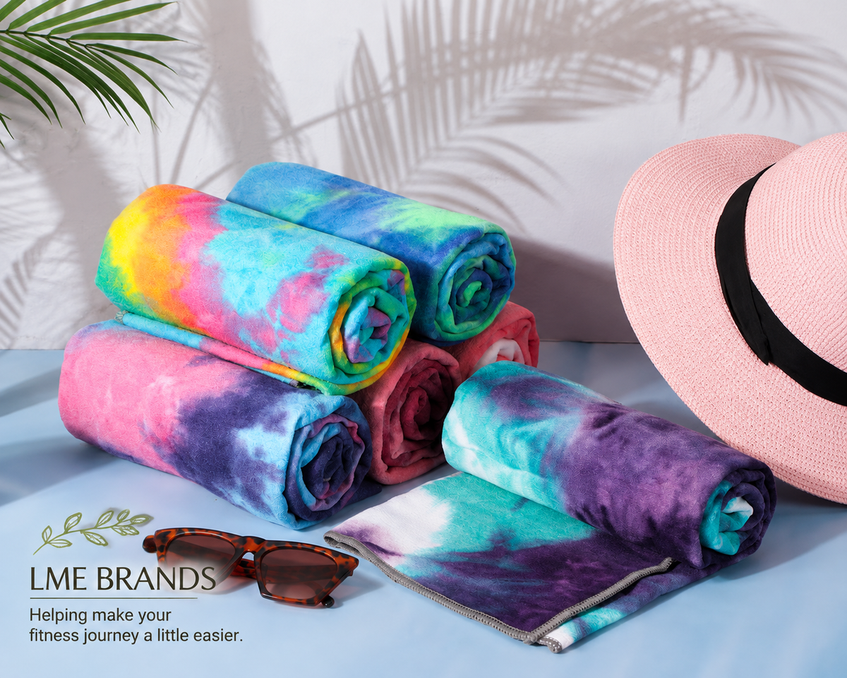 Tie-Dye Hot Yoga Mat Towel with Grip Dots — 72 × 25 Inch