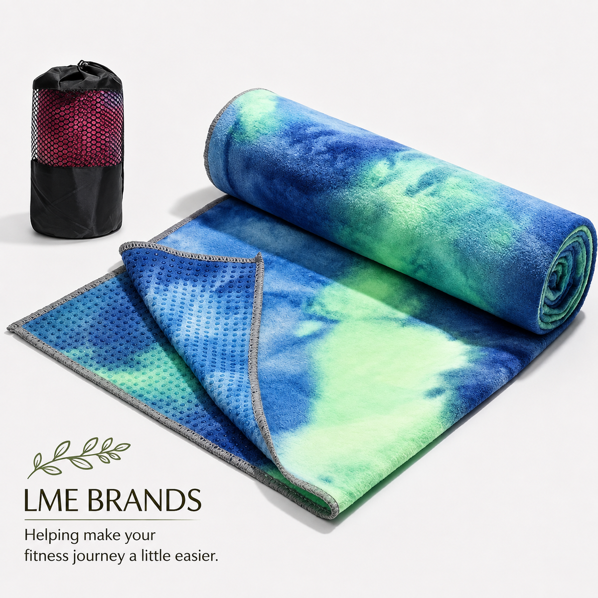 Tie-Dye Hot Yoga Mat Towel with Grip Dots — 72 × 25 Inch