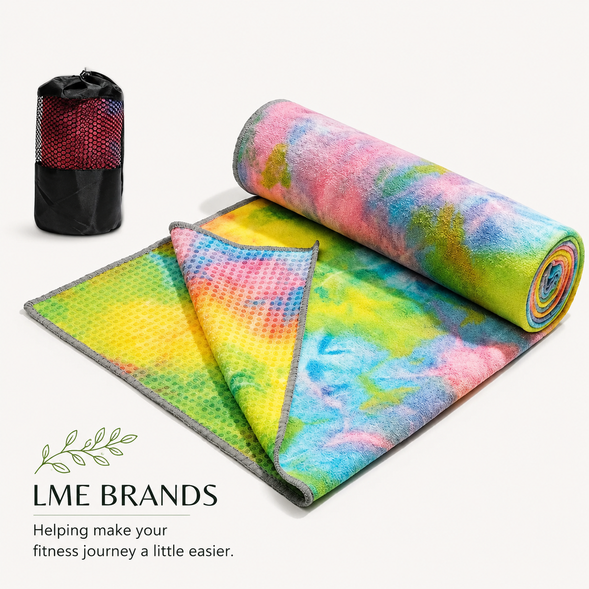 Tie-Dye Hot Yoga Mat Towel with Grip Dots — 72 × 25 Inch