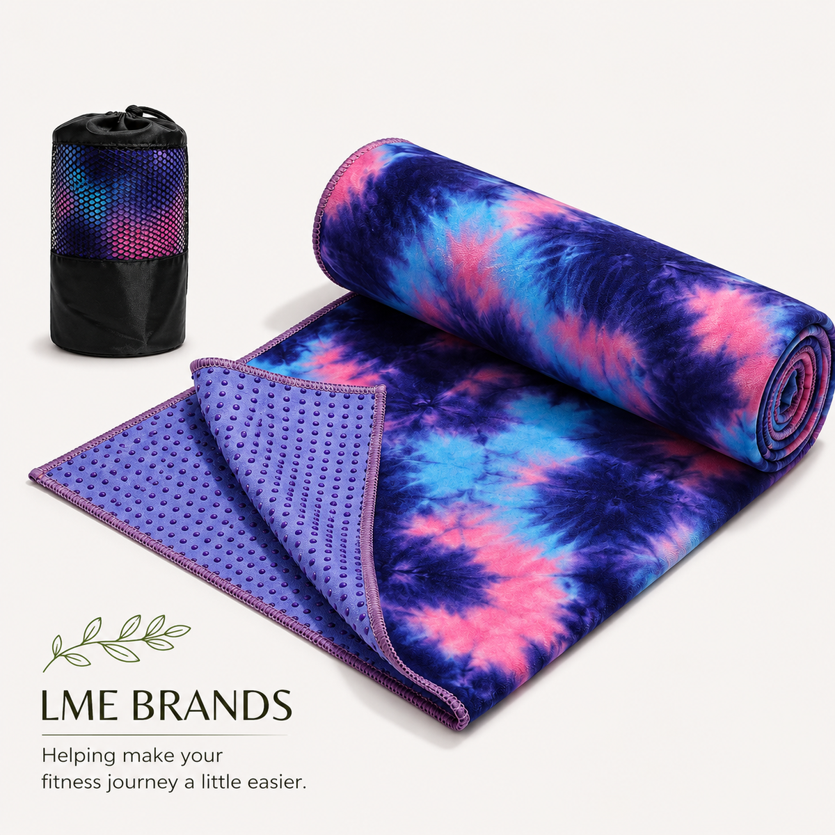 Tie-Dye Hot Yoga Mat Towel with Grip Dots — 72 × 25 Inch