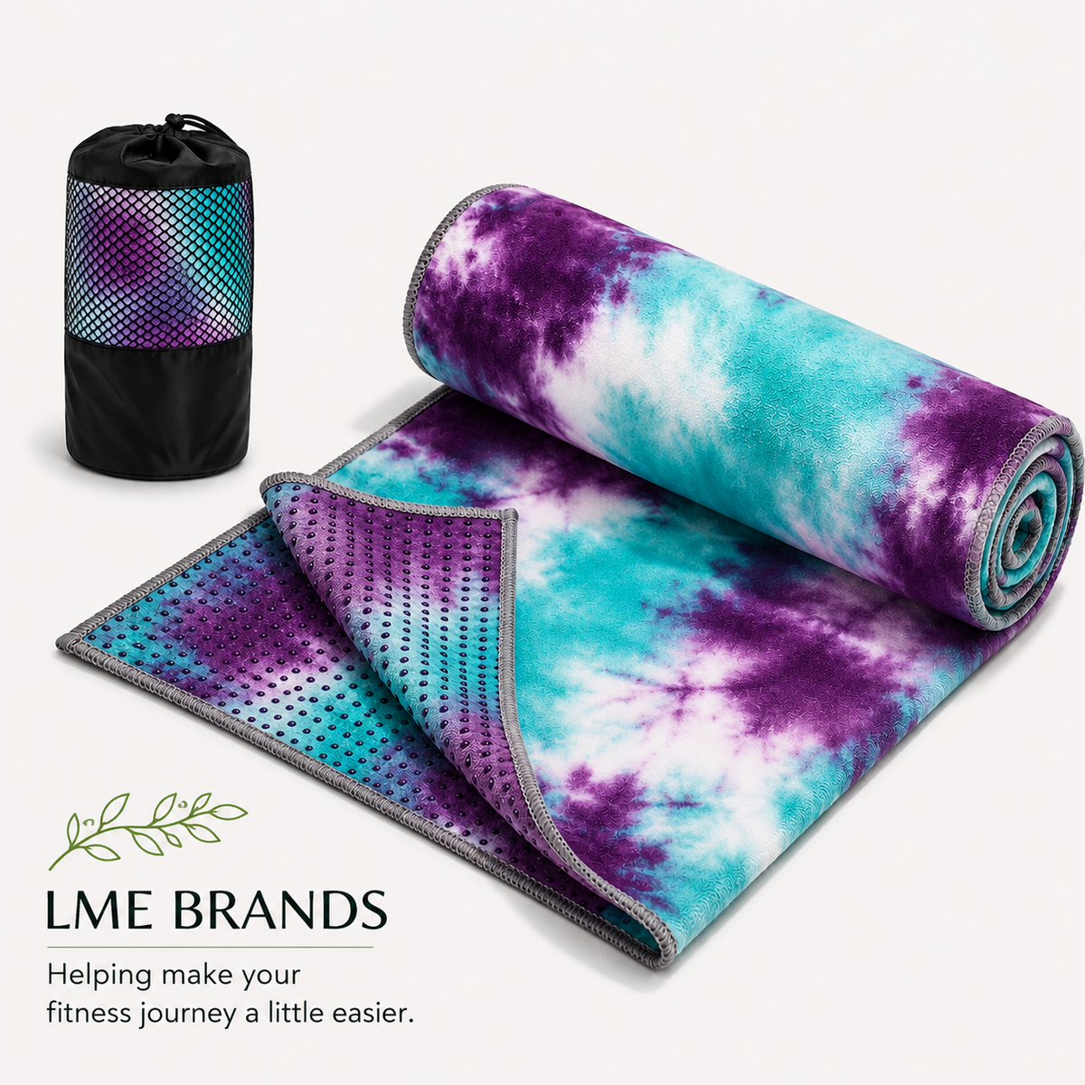 Tie-Dye Hot Yoga Mat Towel with Grip Dots — 72 × 25 Inch