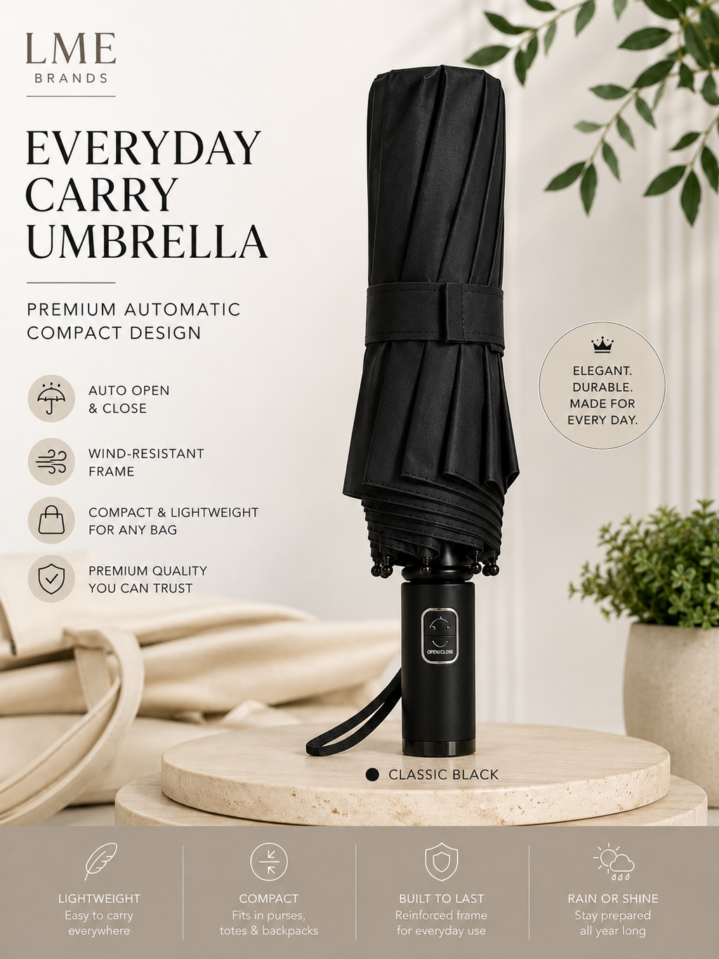 Everyday Carry Umbrella, Premium Folding Automatic