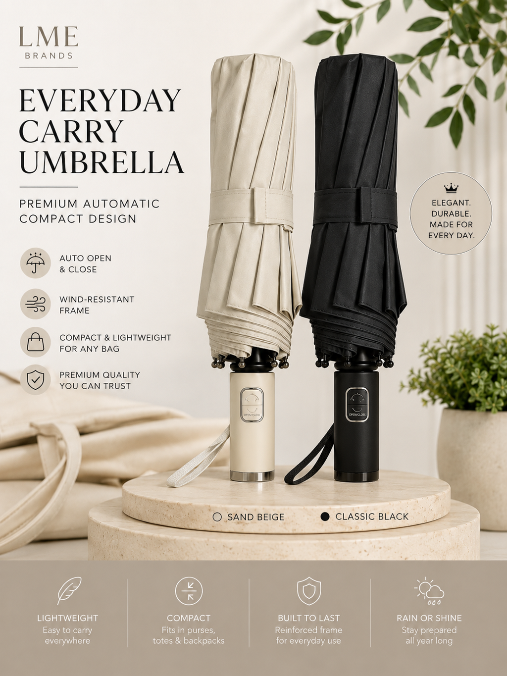 Everyday Carry Umbrella, Premium Folding Automatic