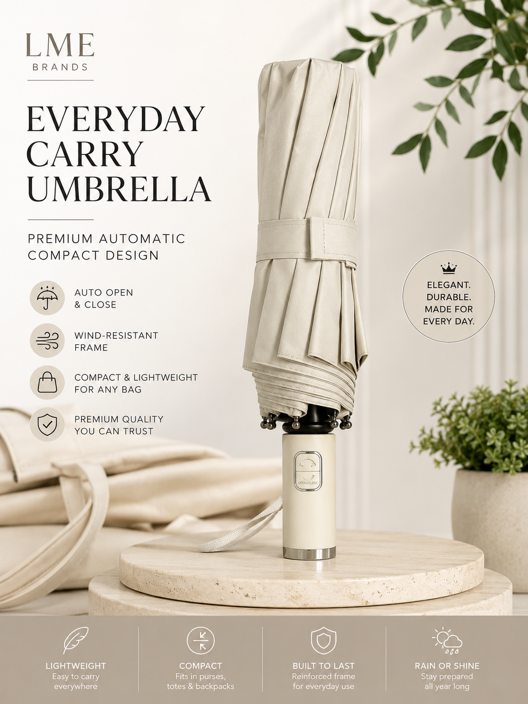Everyday Carry Umbrella, Premium Folding Automatic