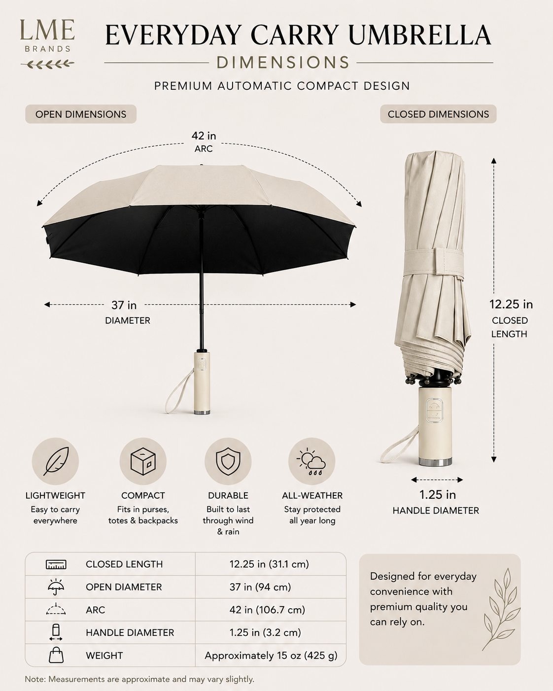 Everyday Carry Umbrella, Premium Folding Automatic