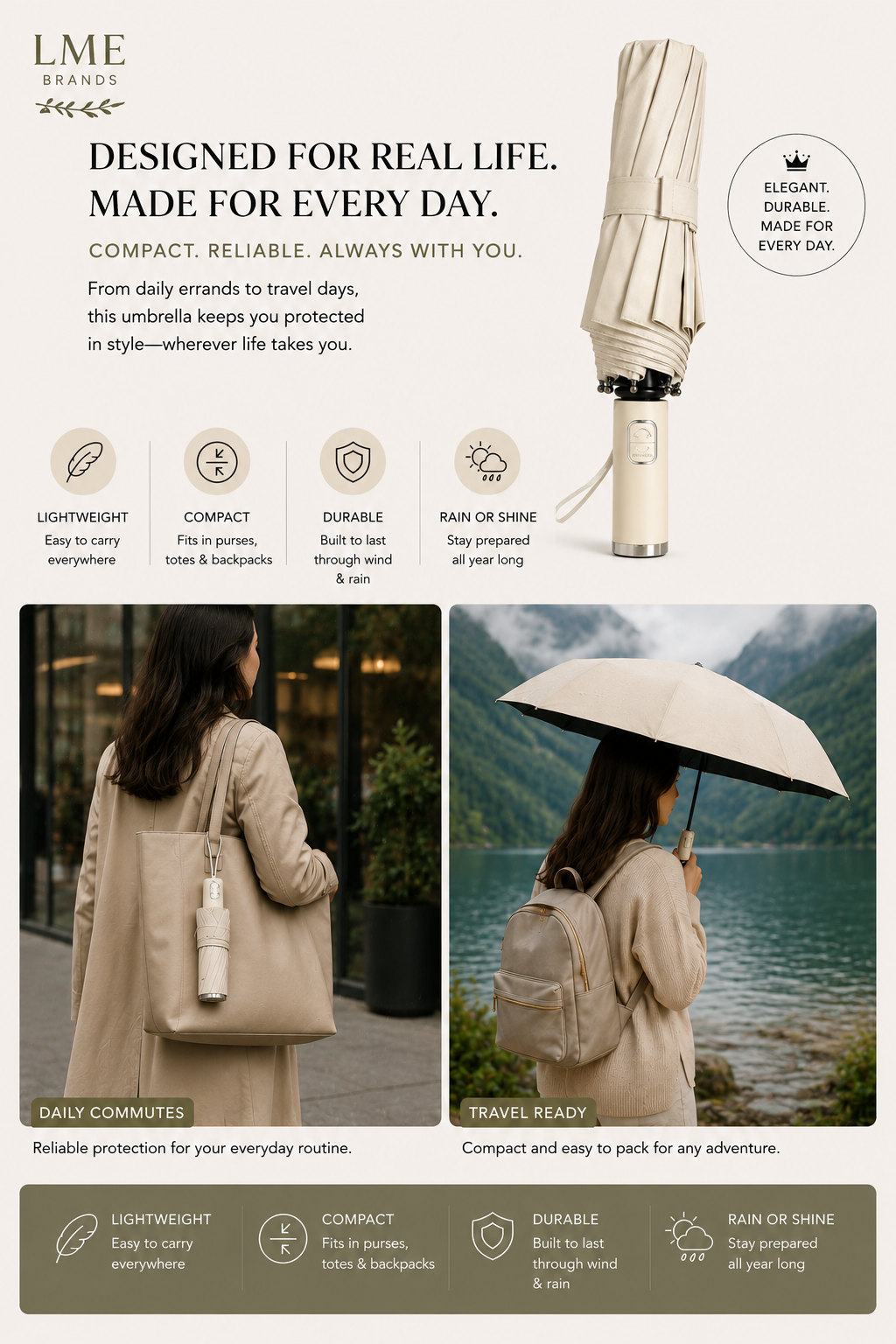 Everyday Carry Umbrella, Premium Folding Automatic