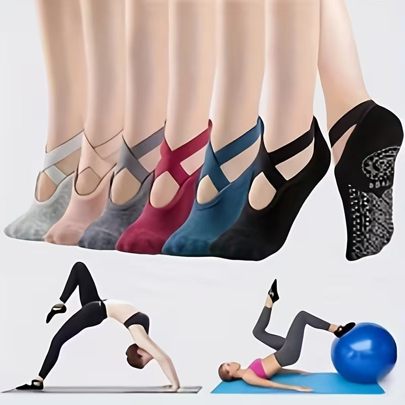 Solid Color Grip Yoga Socks with Straps 2-Pack + Bonus Cooling Towel
